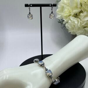 Catherine Popesco Signed Cushion Cut White Pacific Opal Crystal Bracelet Earring